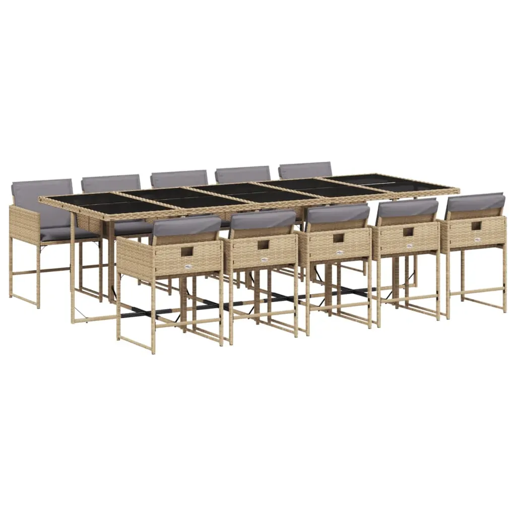 11 Piece Garden Dining Set with Cushions Mix Beige Poly Rattan Price