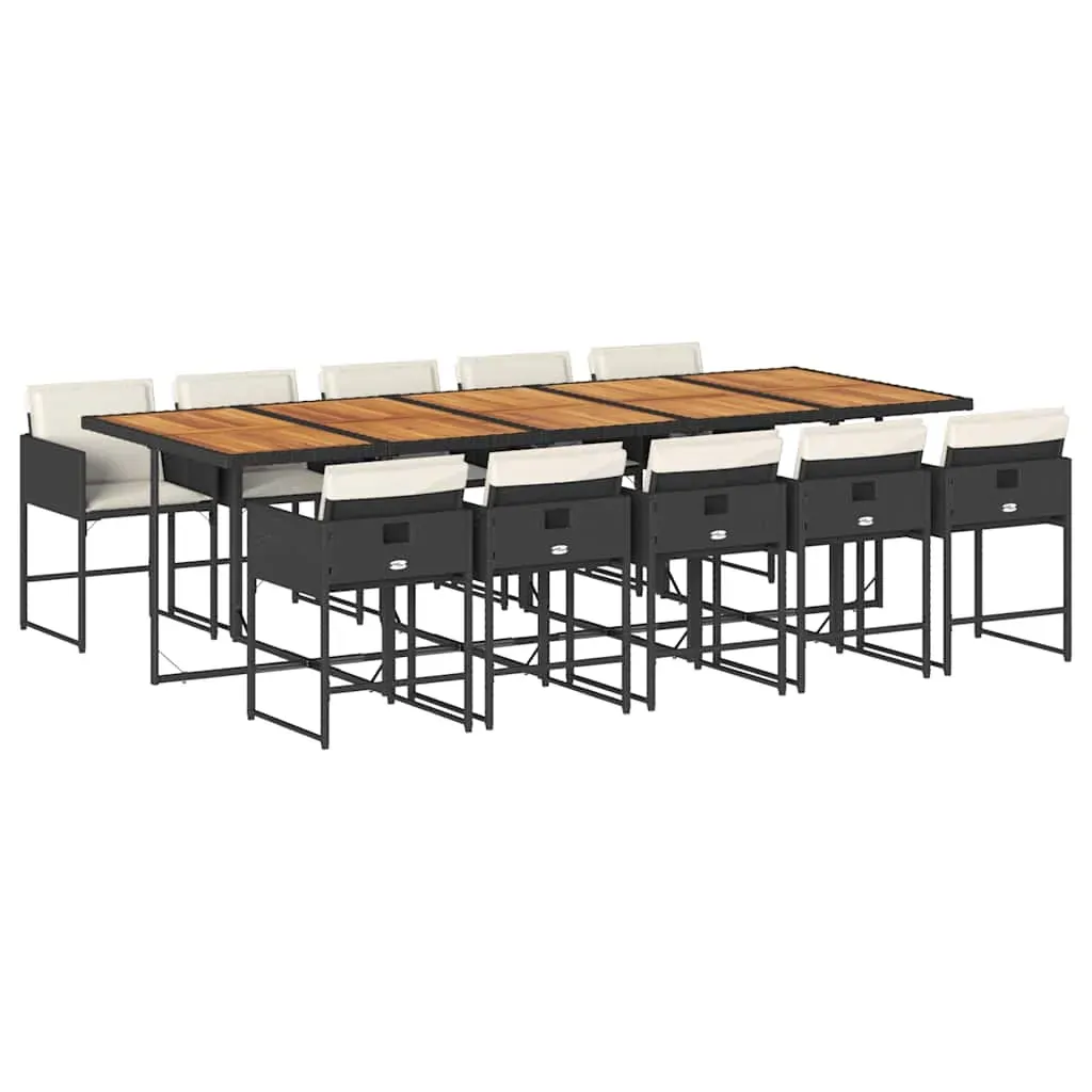 11 Piece Garden Dining Set with Cushions Black Poly Rattan Price