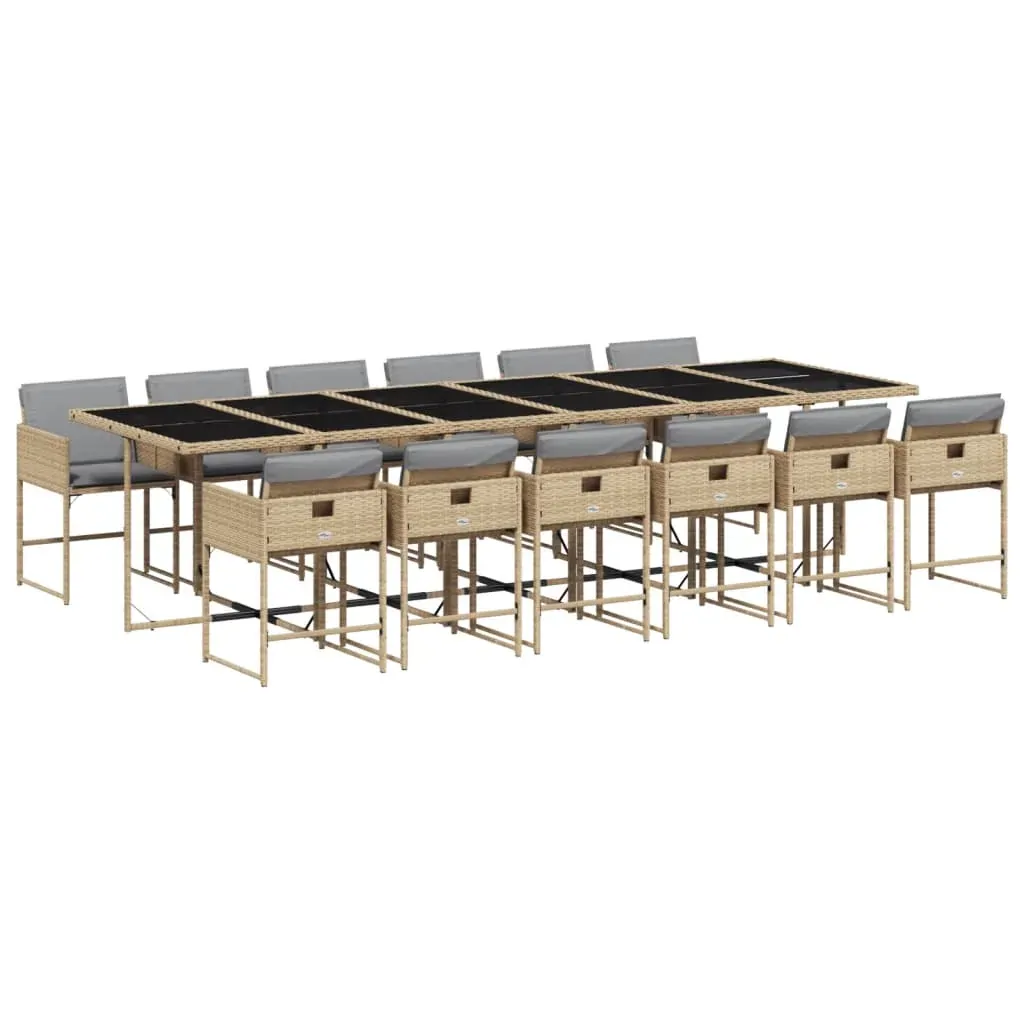 13 Piece Garden Dining Set with Cushions Mix Beige Poly Rattan Price