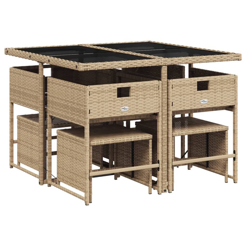 9 Piece Garden Dining Set with Cushions Beige Poly Rattan Price
