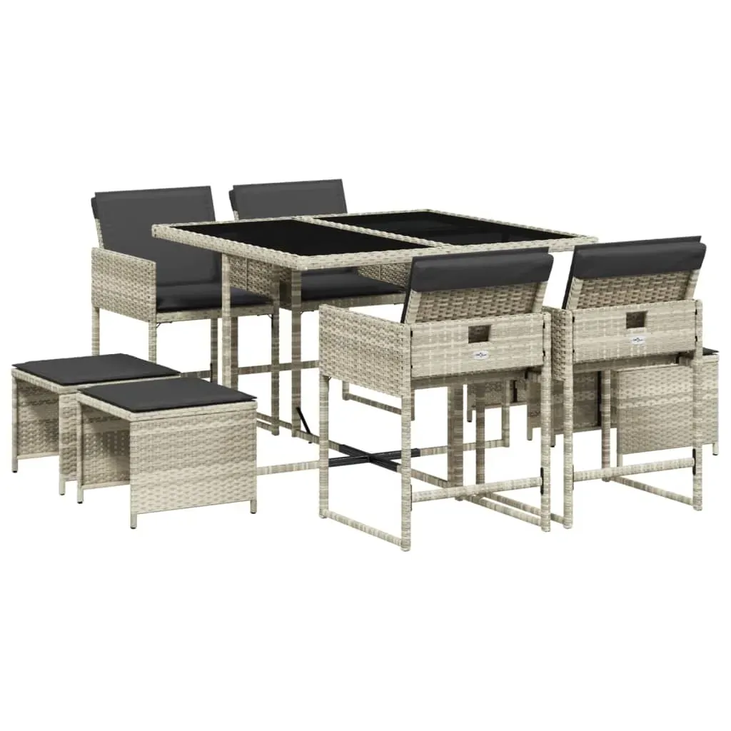 9 Piece Garden Dining Set with Cushions Light Grey Poly Rattan Price