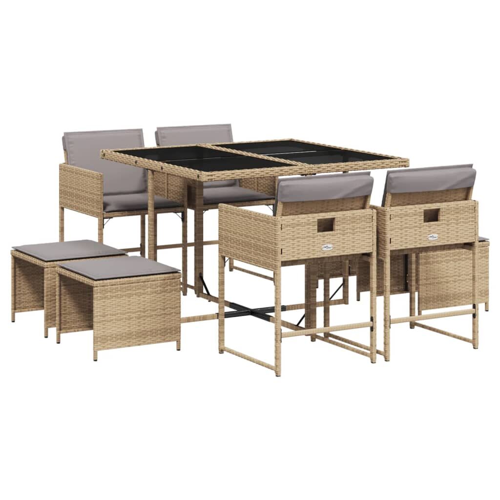 9 Piece Garden Dining Set with Cushions Mix Beige Poly Rattan Price
