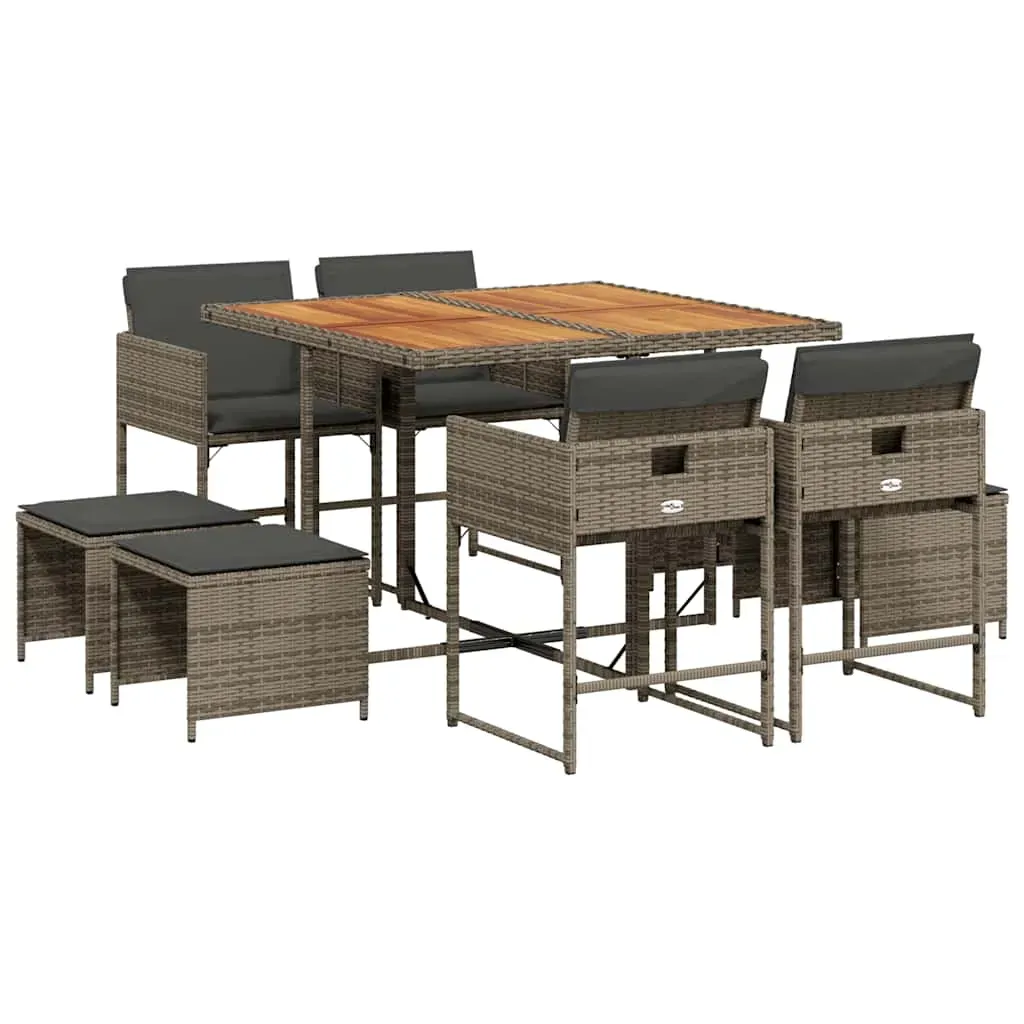 9 Piece Garden Dining Set with Cushions Grey Poly Rattan Price