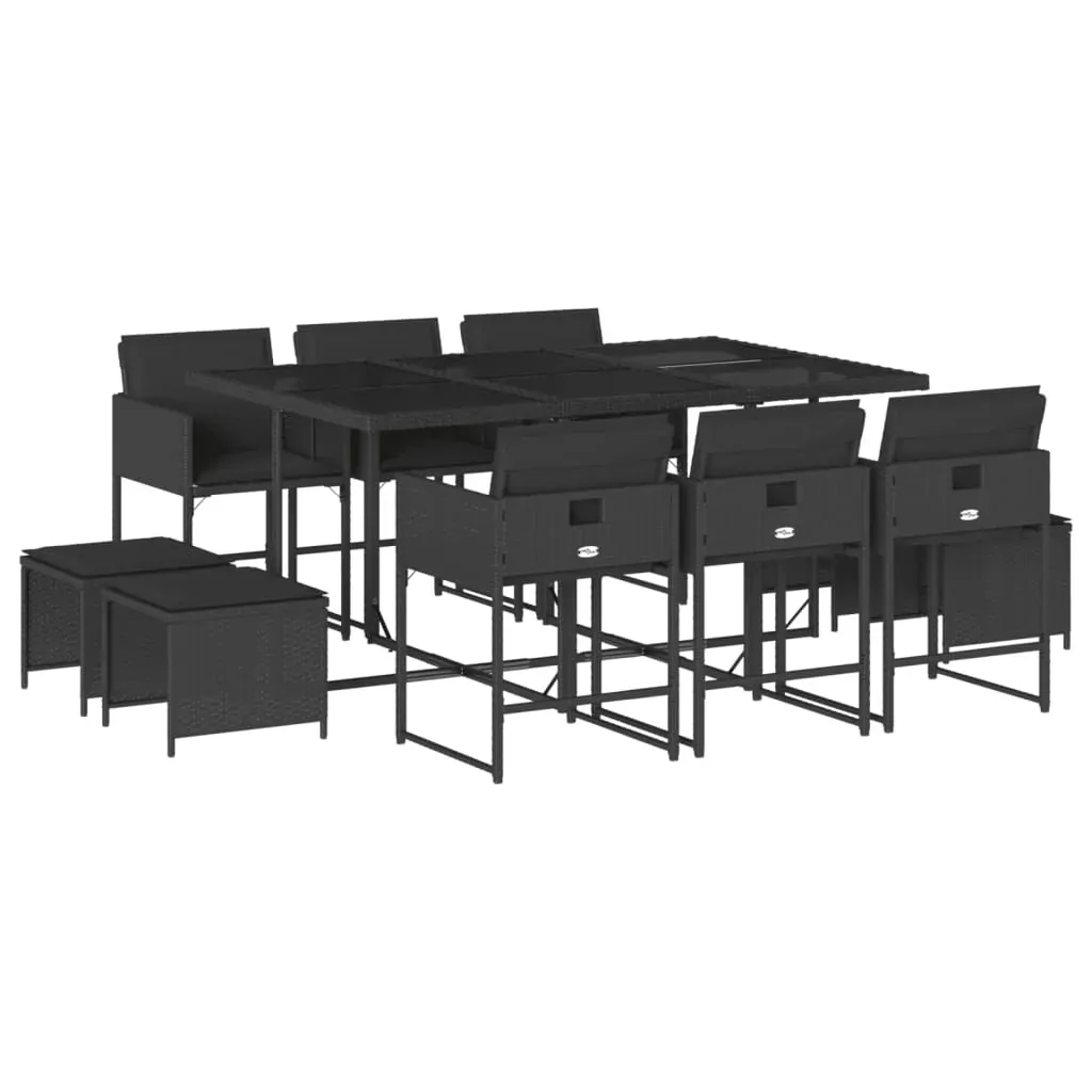 11 Piece Garden Dining Set with Cushions Black Poly Rattan Price