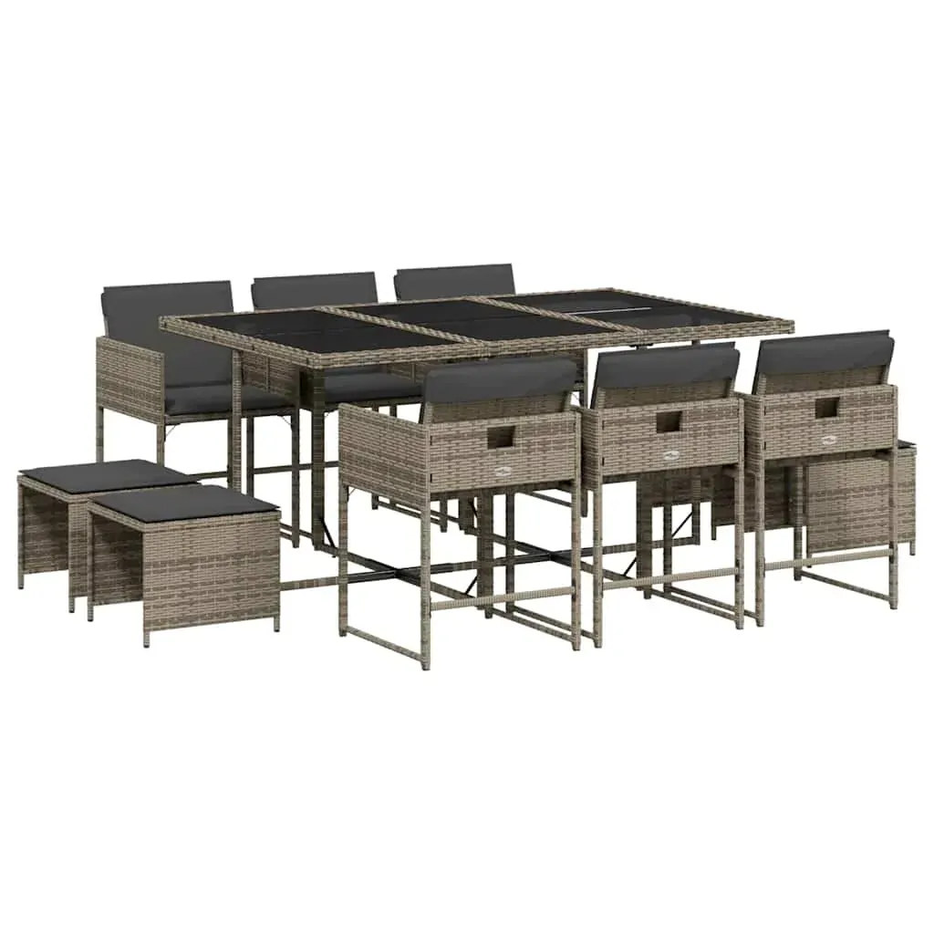 11 Piece Garden Dining Set with Cushions Grey Poly Rattan Price
