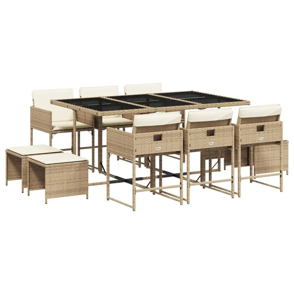 11 Piece Garden Dining Set with Cushions Beige Poly Rattan Price