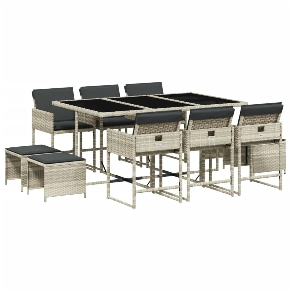 11 Piece Garden Dining Set with Cushions Light Grey Poly Rattan Price