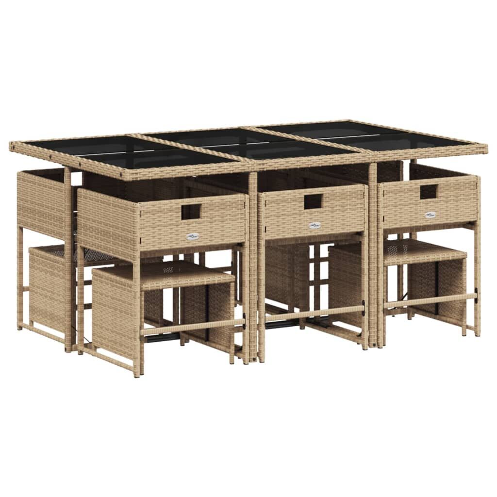 11 Piece Garden Dining Set with Cushions Mix Beige Poly Rattan Price