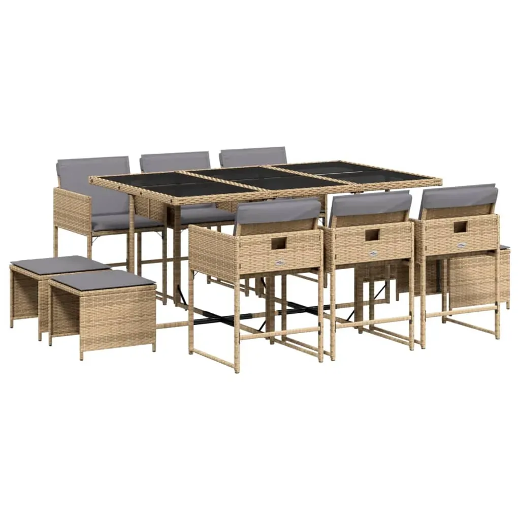 11 Piece Garden Dining Set with Cushions Mix Beige Poly Rattan Price