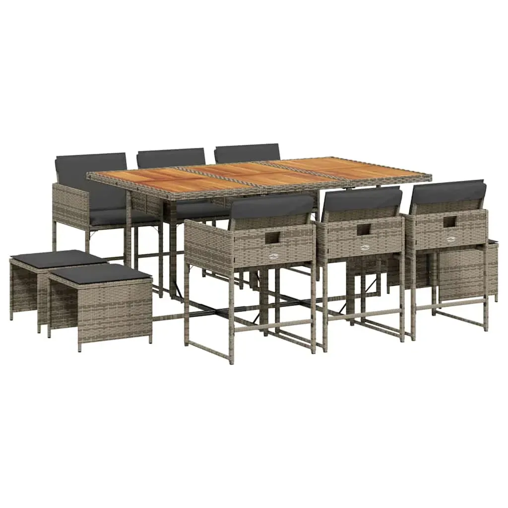 11 Piece Garden Dining Set with Cushions Grey Poly Rattan Price