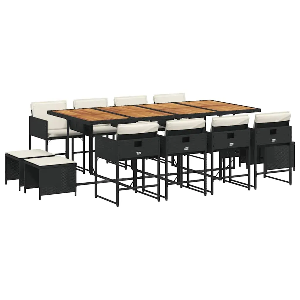 13 Piece Garden Dining Set with Cushions Black Poly Rattan Price
