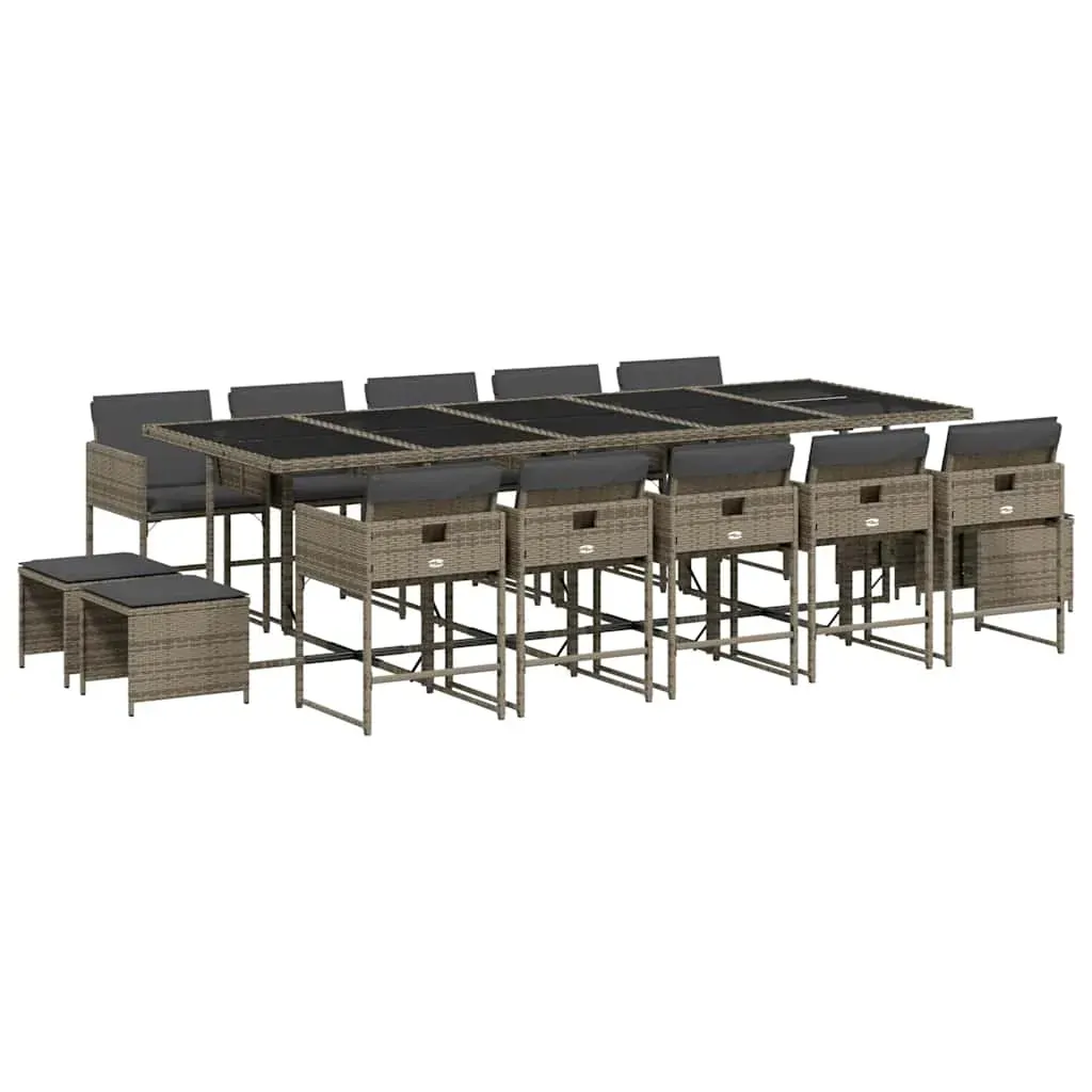 15 Piece Garden Dining Set with Cushions Grey Poly Rattan Price
