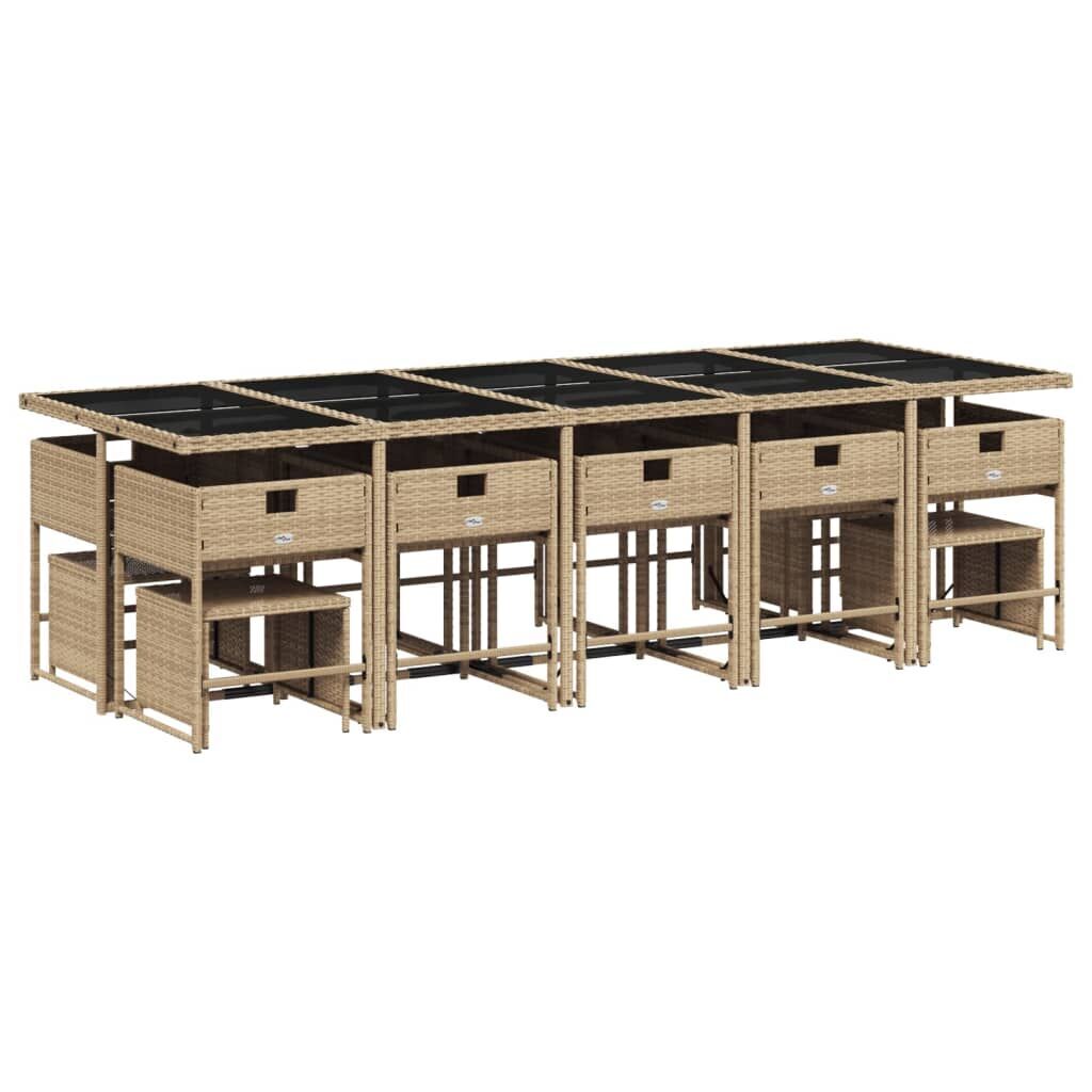 15 Piece Garden Dining Set with Cushions Beige Poly Rattan Price