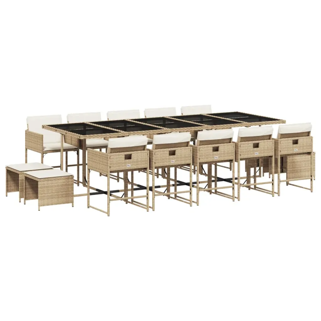 15 Piece Garden Dining Set with Cushions Beige Poly Rattan Price