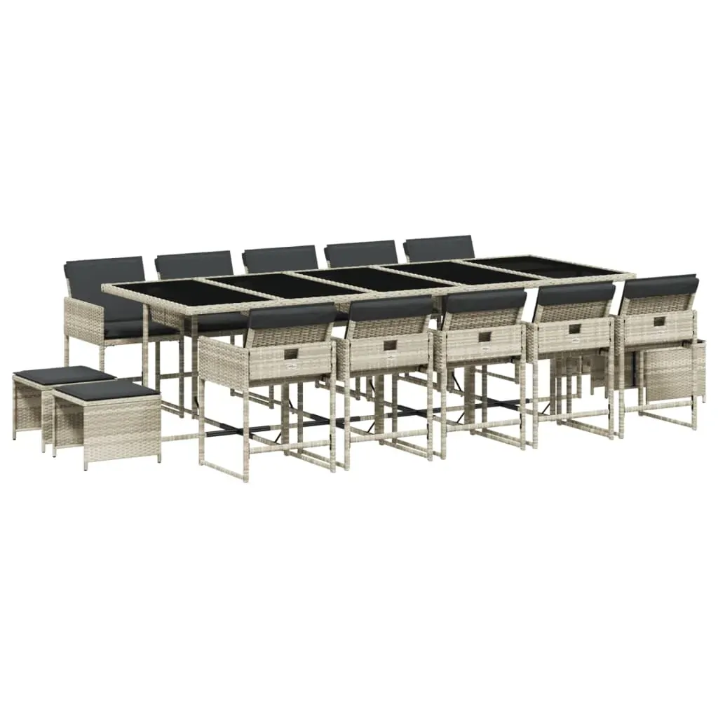 15 Piece Garden Dining Set with Cushions Light Grey Poly Rattan Price