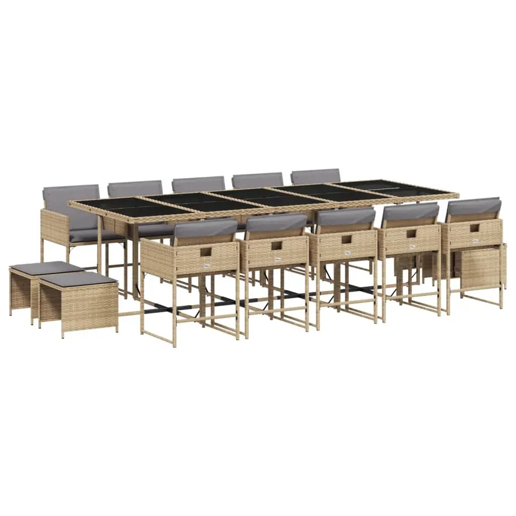 15 Piece Garden Dining Set with Cushions Mix Beige Poly Rattan Price