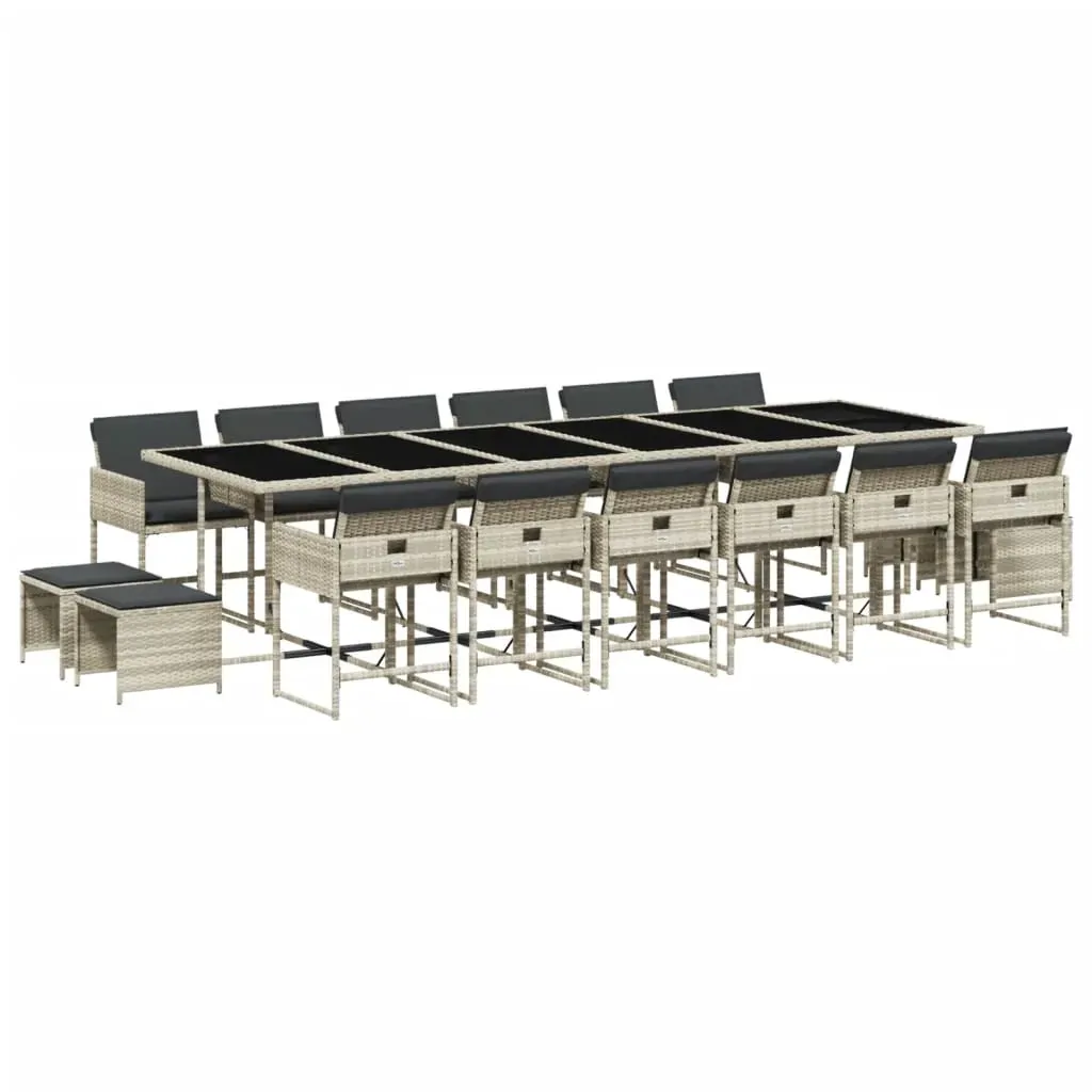 17 Piece Garden Dining Set with Cushions Light Grey Poly Rattan Price