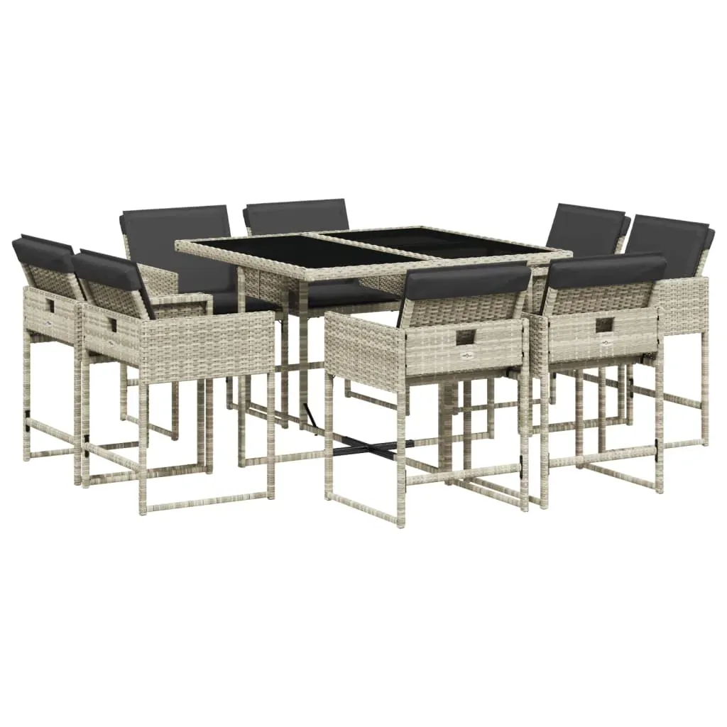9 Piece Garden Dining Set with Cushions Light Grey Poly Rattan Price