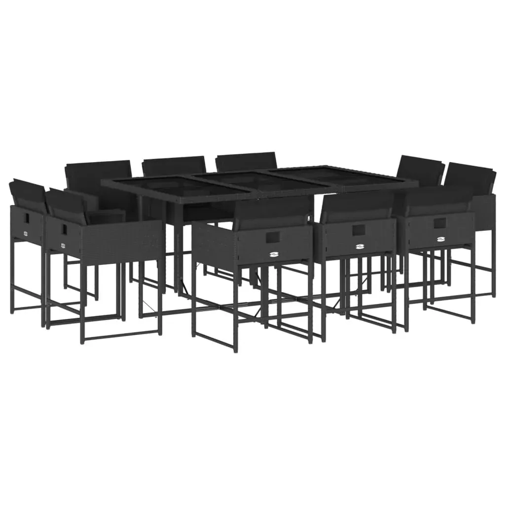 11 Piece Garden Dining Set with Cushions Black Poly Rattan Price