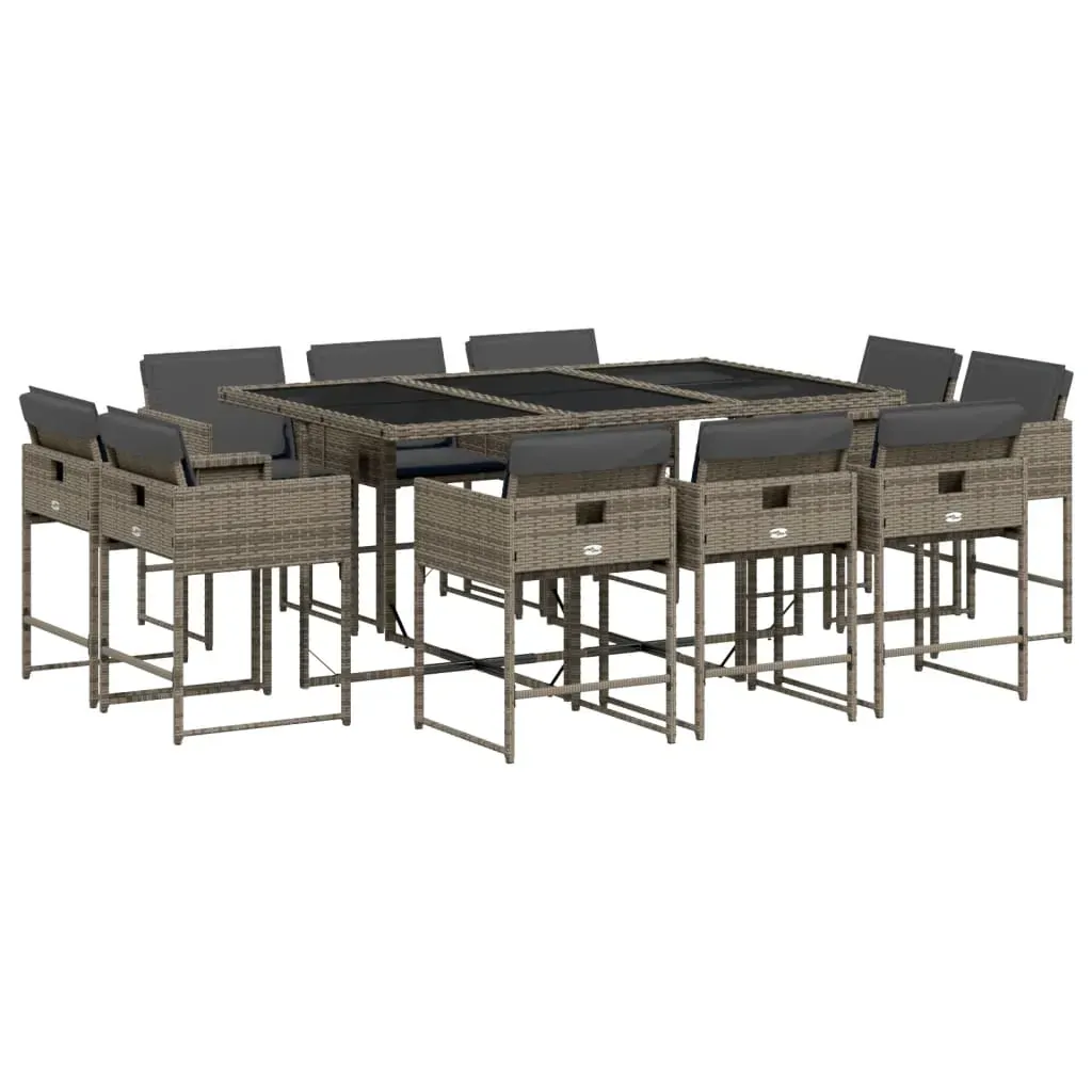 11 Piece Garden Dining Set with Cushions Grey Poly Rattan Price