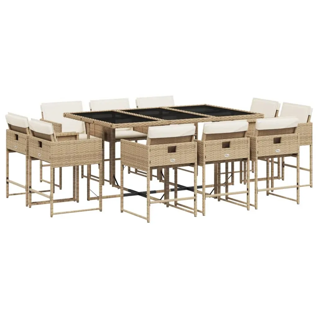 11 Piece Garden Dining Set with Cushions Beige Poly Rattan Price