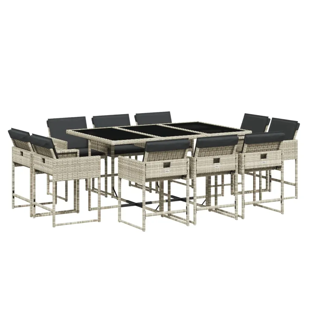 11 Piece Garden Dining Set with Cushions Light Grey Poly Rattan Price