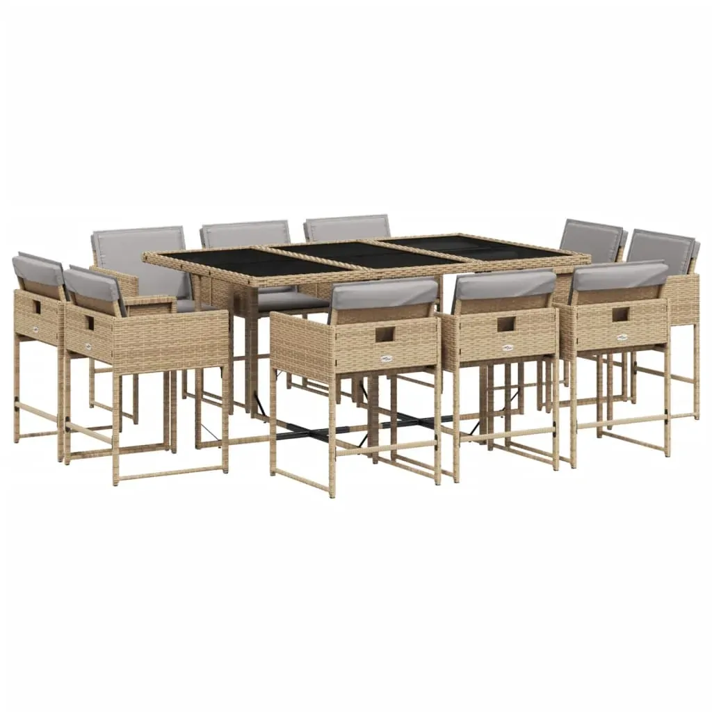 11 Piece Garden Dining Set with Cushions Mix Beige Poly Rattan Price
