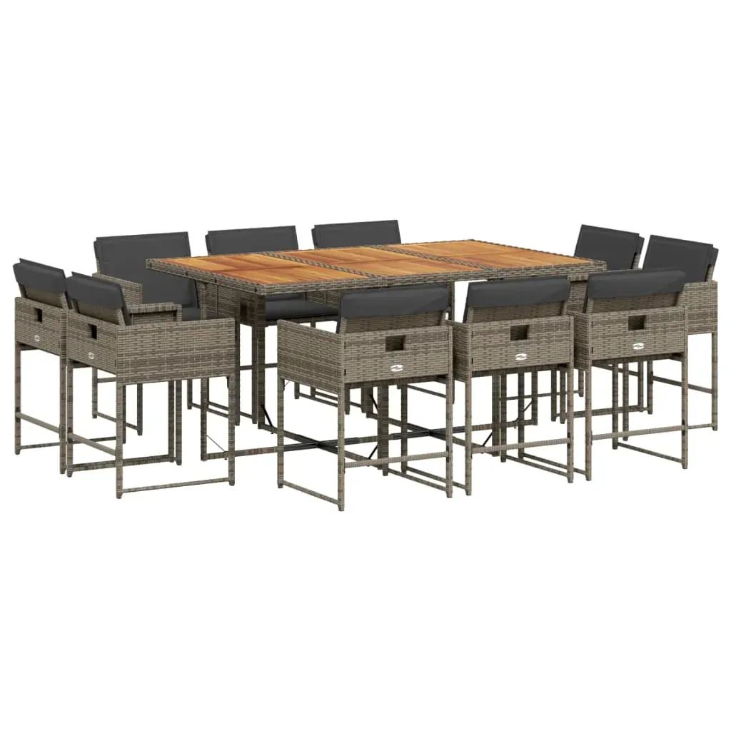 11 Piece Garden Dining Set with Cushions Grey Poly Rattan Price
