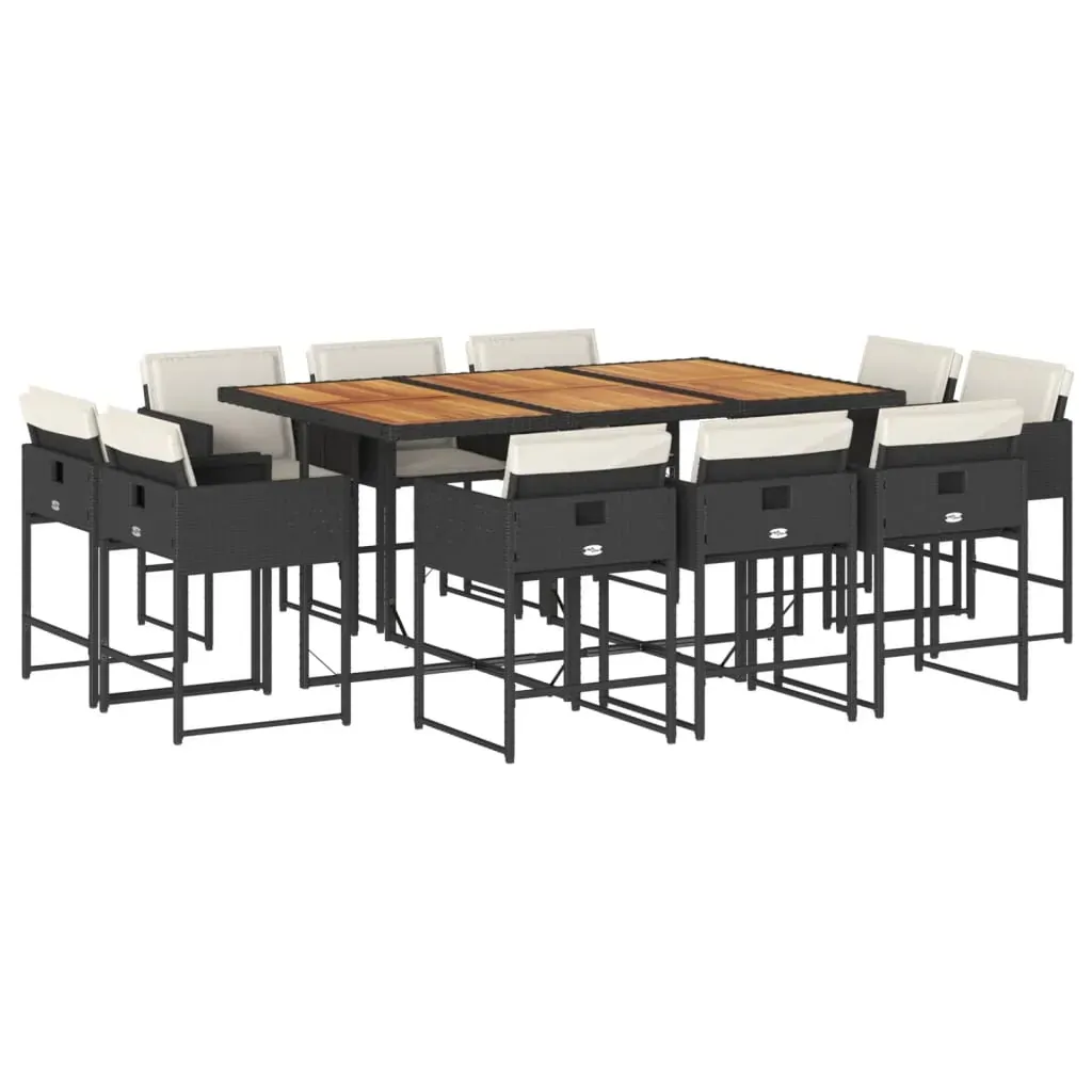 11 Piece Garden Dining Set with Cushions Black Poly Rattan Price