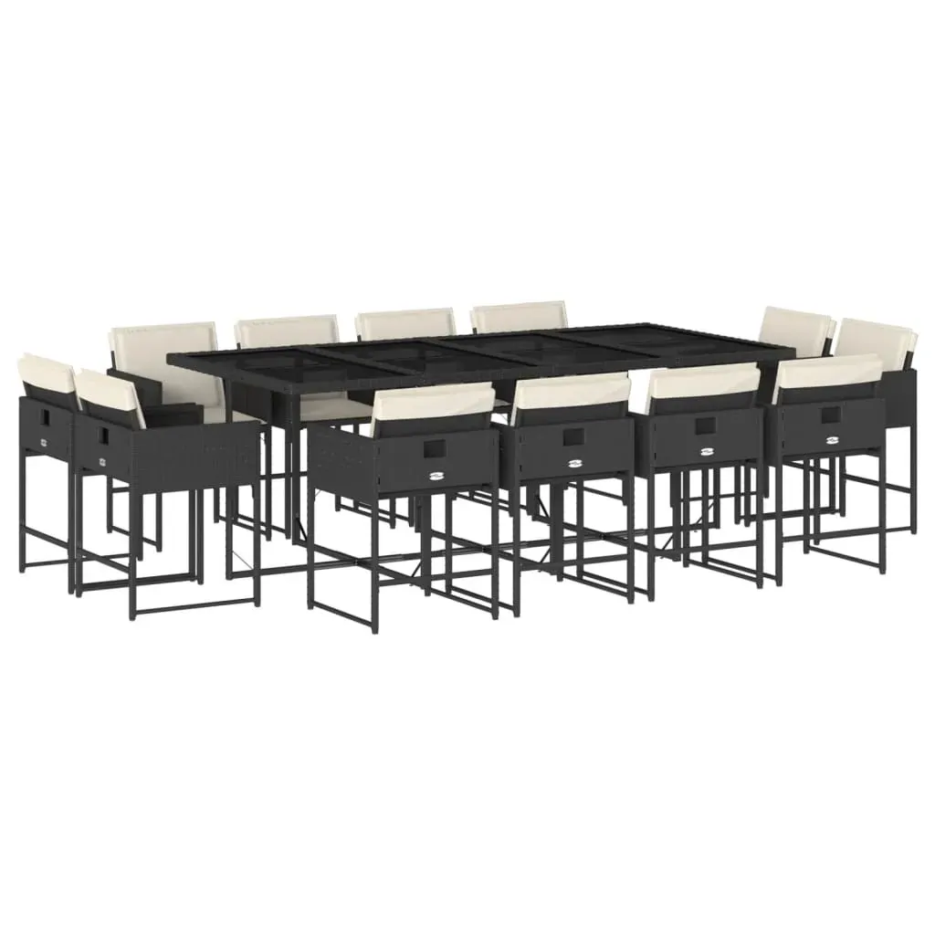 13 Piece Garden Dining Set with Cushions Black Poly Rattan Price