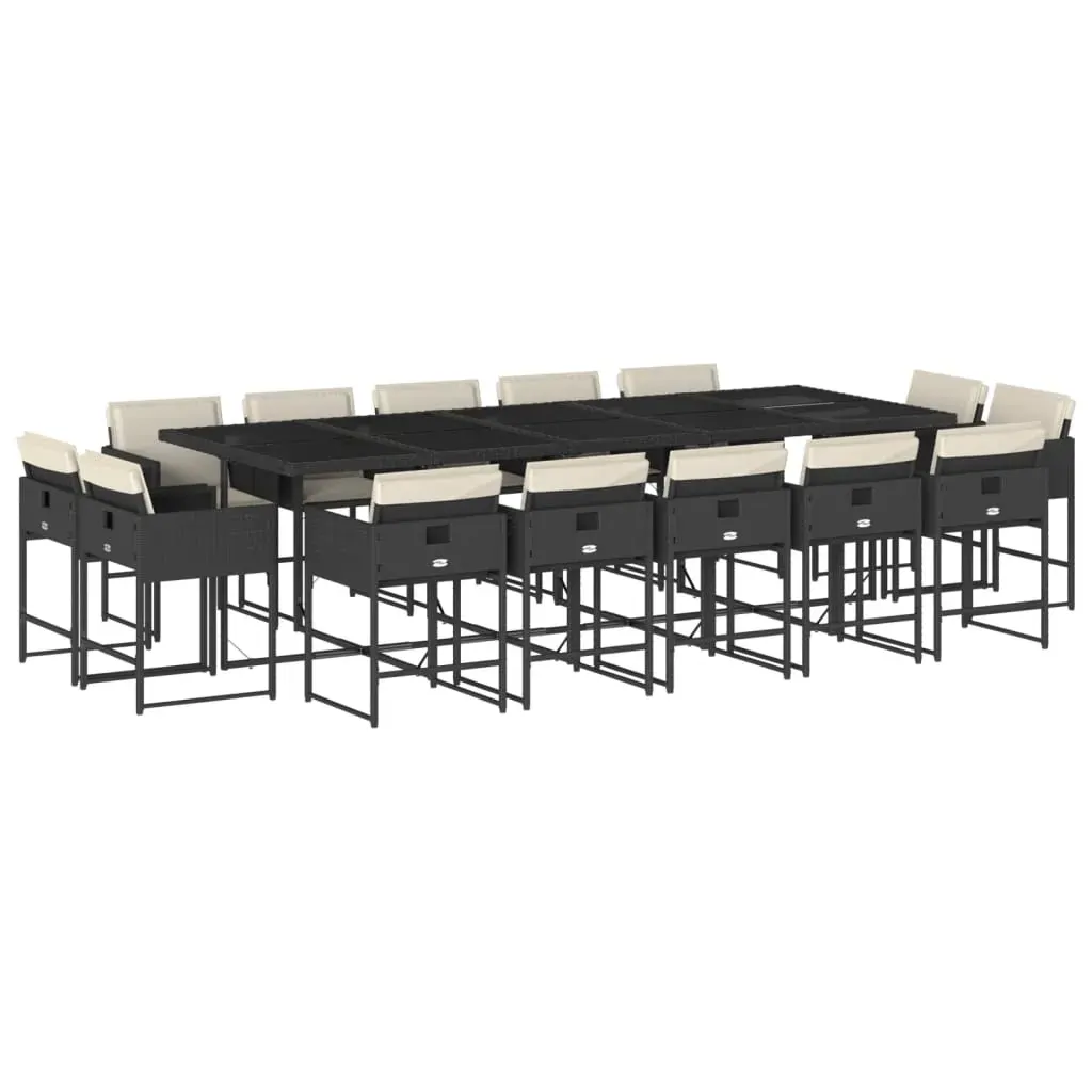15 Piece Garden Dining Set with Cushions Black Poly Rattan Price