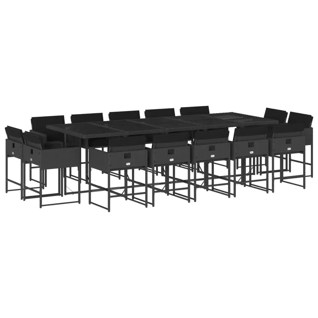 15 Piece Garden Dining Set with Cushions Black Poly Rattan Price