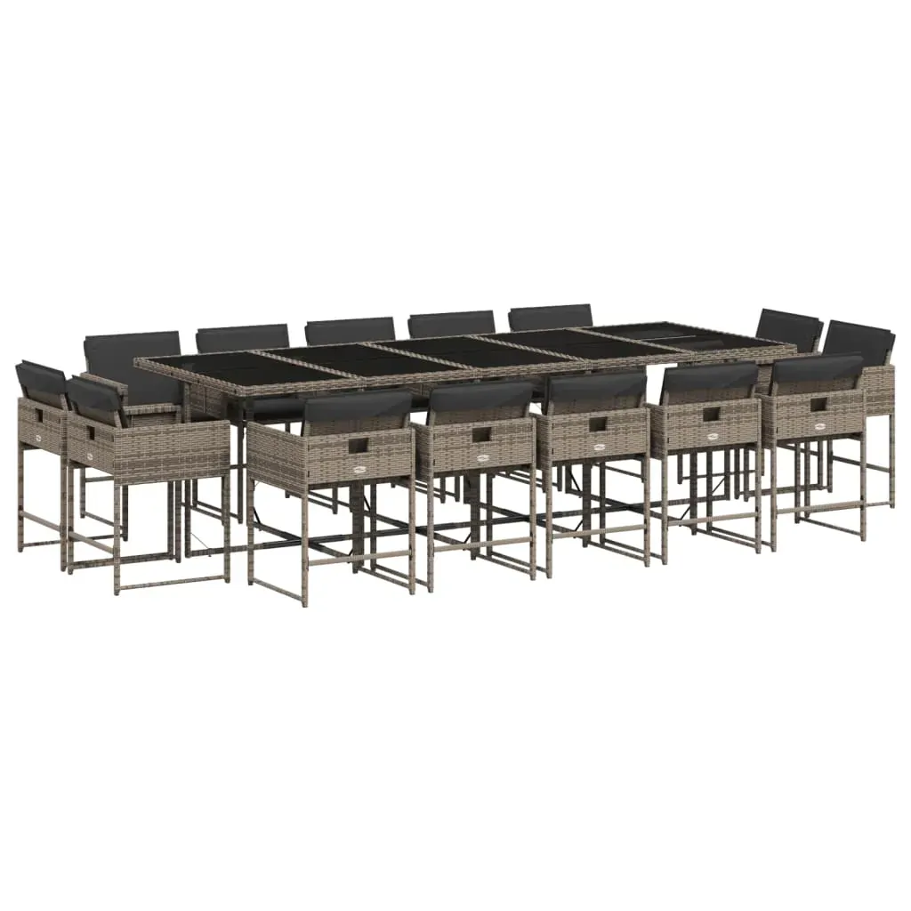 15 Piece Garden Dining Set with Cushions Grey Poly Rattan Price