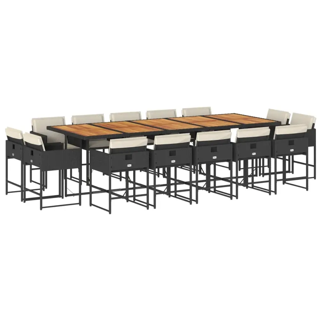 15 Piece Garden Dining Set with Cushions Black Poly Rattan Price