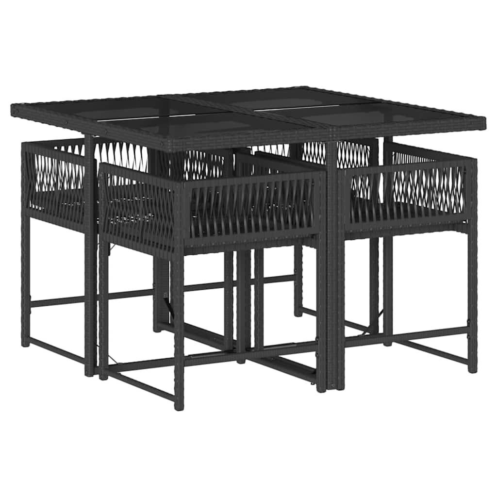 5 Piece Garden Dining Set with Cushions Black Poly Rattan Price
