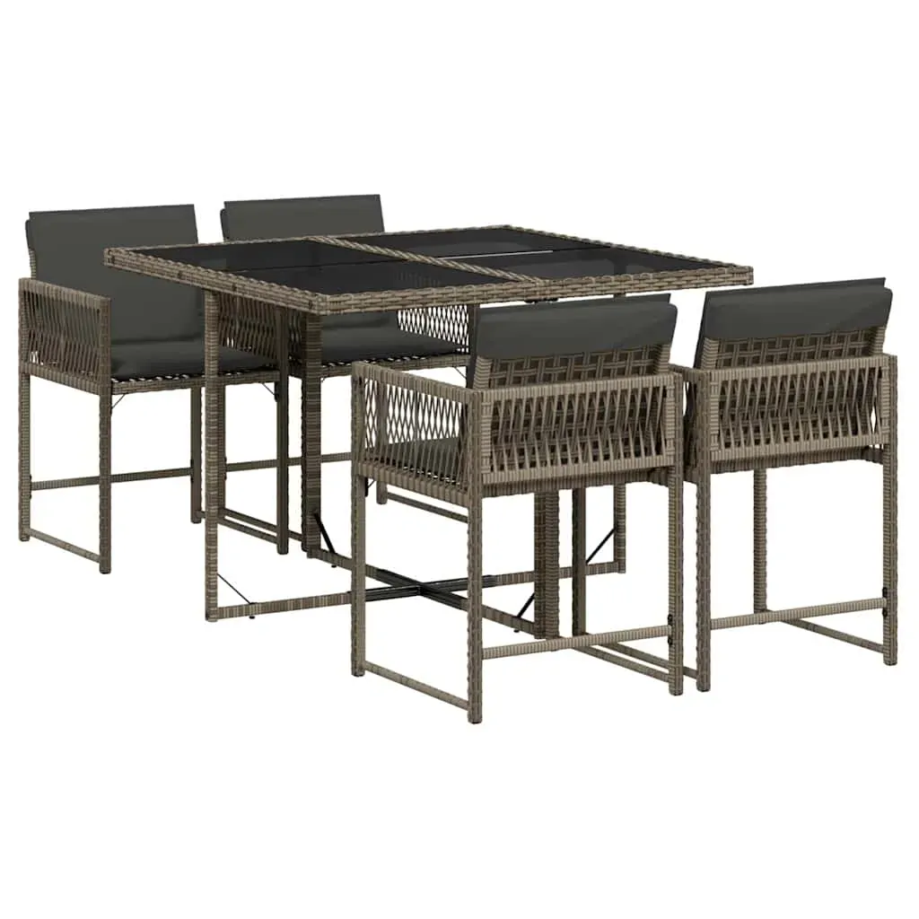 5 Piece Garden Dining Set with Cushions Grey Poly Rattan Price