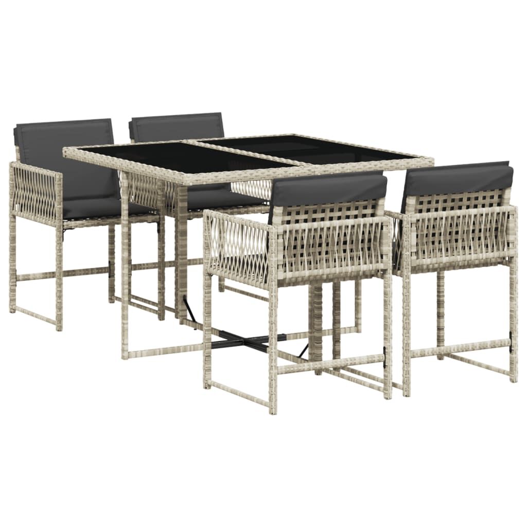 5 Piece Garden Dining Set with Cushions Light Grey Poly Rattan Price