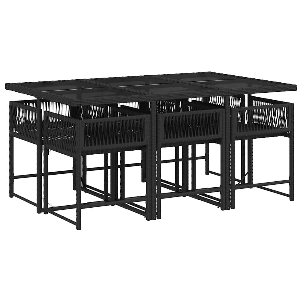 7 Piece Garden Dining Set with Cushions Black Poly Rattan Price