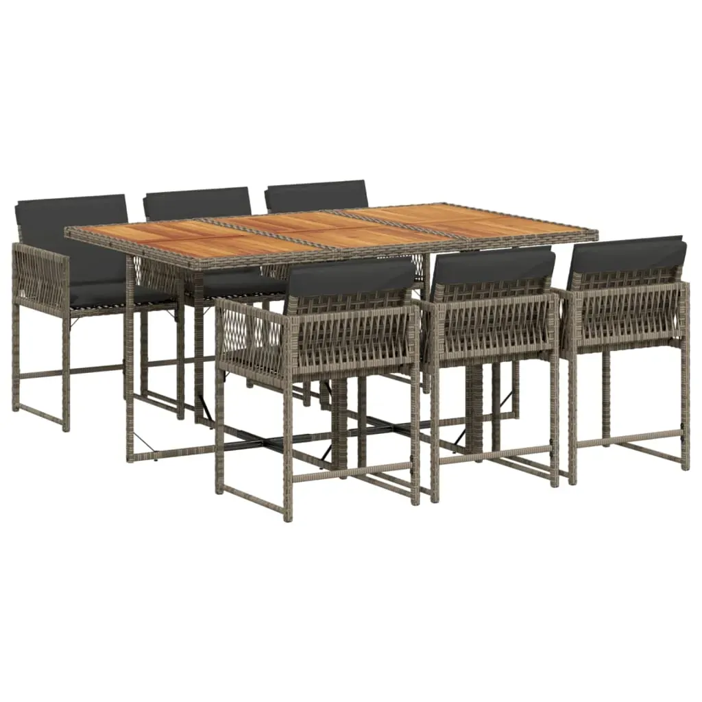 7 Piece Garden Dining Set with Cushions Grey Poly Rattan Price