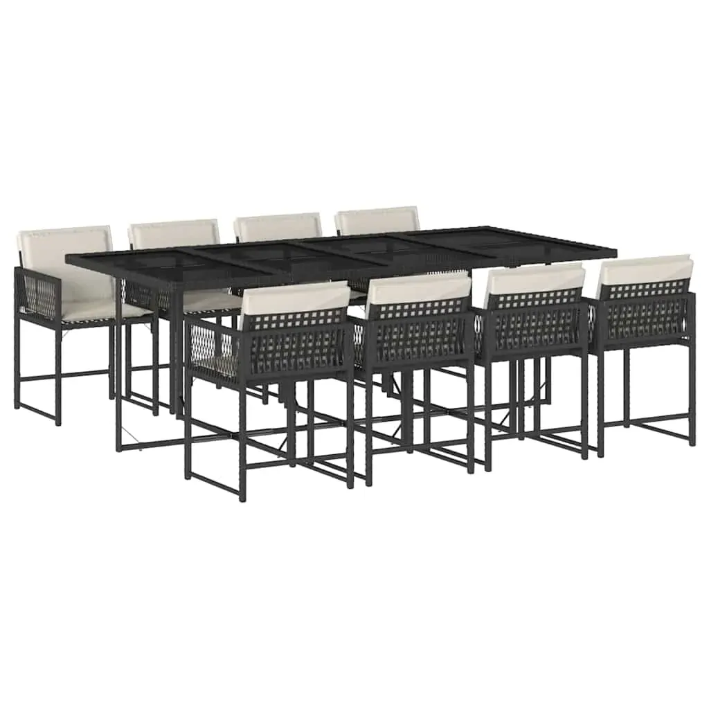 9 Piece Garden Dining Set with Cushions Black Poly Rattan Price
