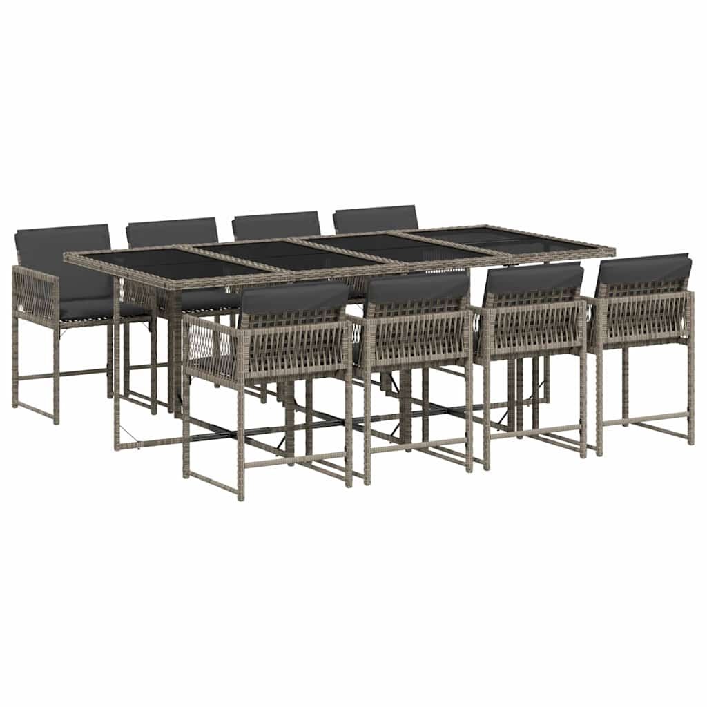 9 Piece Garden Dining Set with Cushions Grey Poly Rattan Price