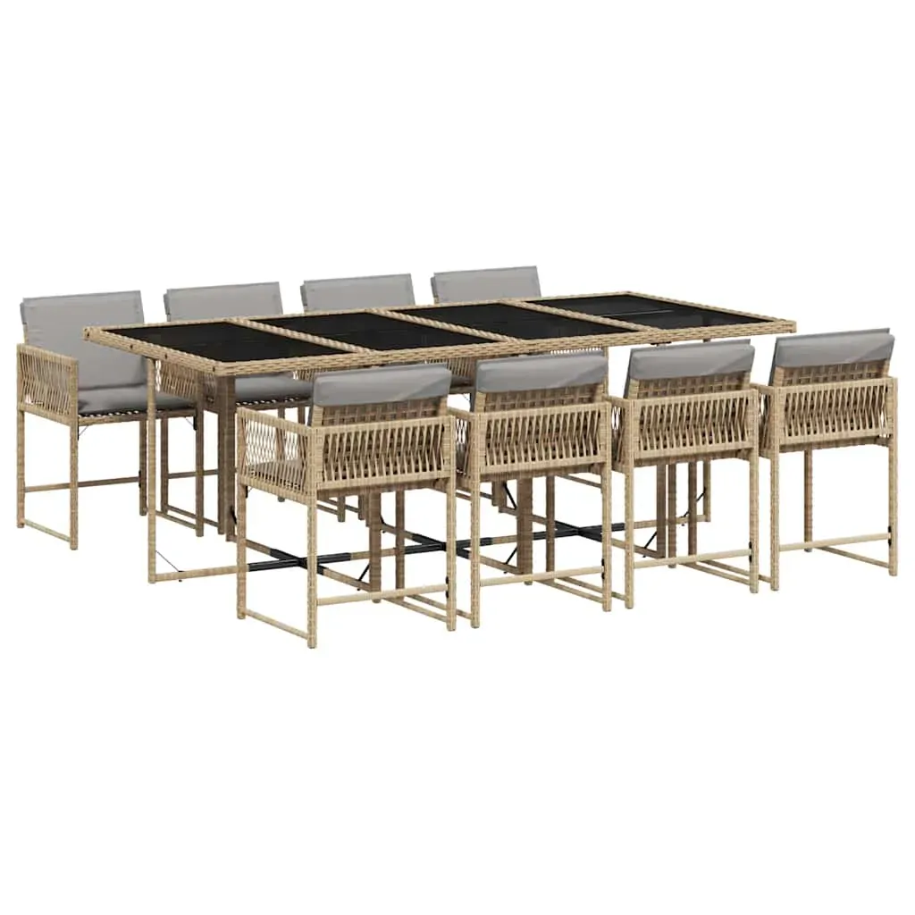 9 Piece Garden Dining Set with Cushions Mix Beige Poly Rattan Price