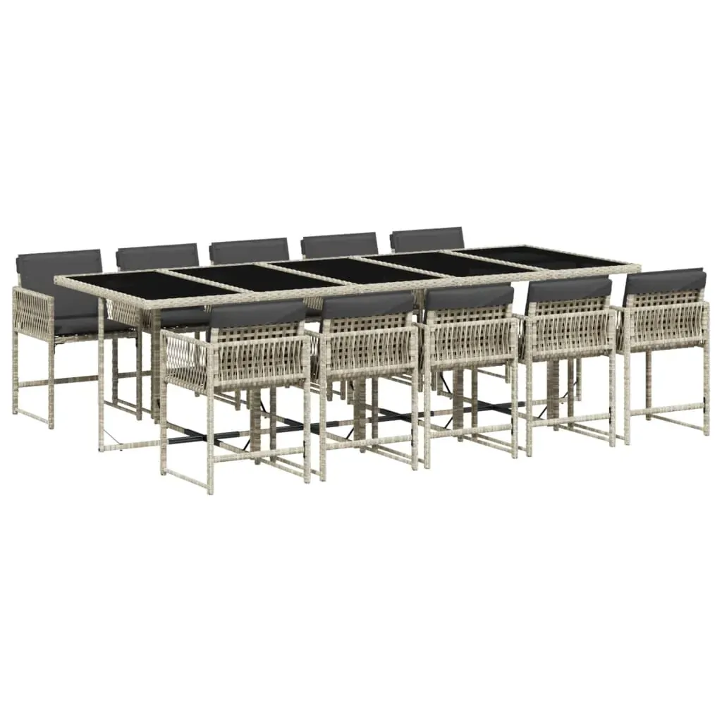 11 Piece Garden Dining Set with Cushions Light Grey Poly Rattan Price