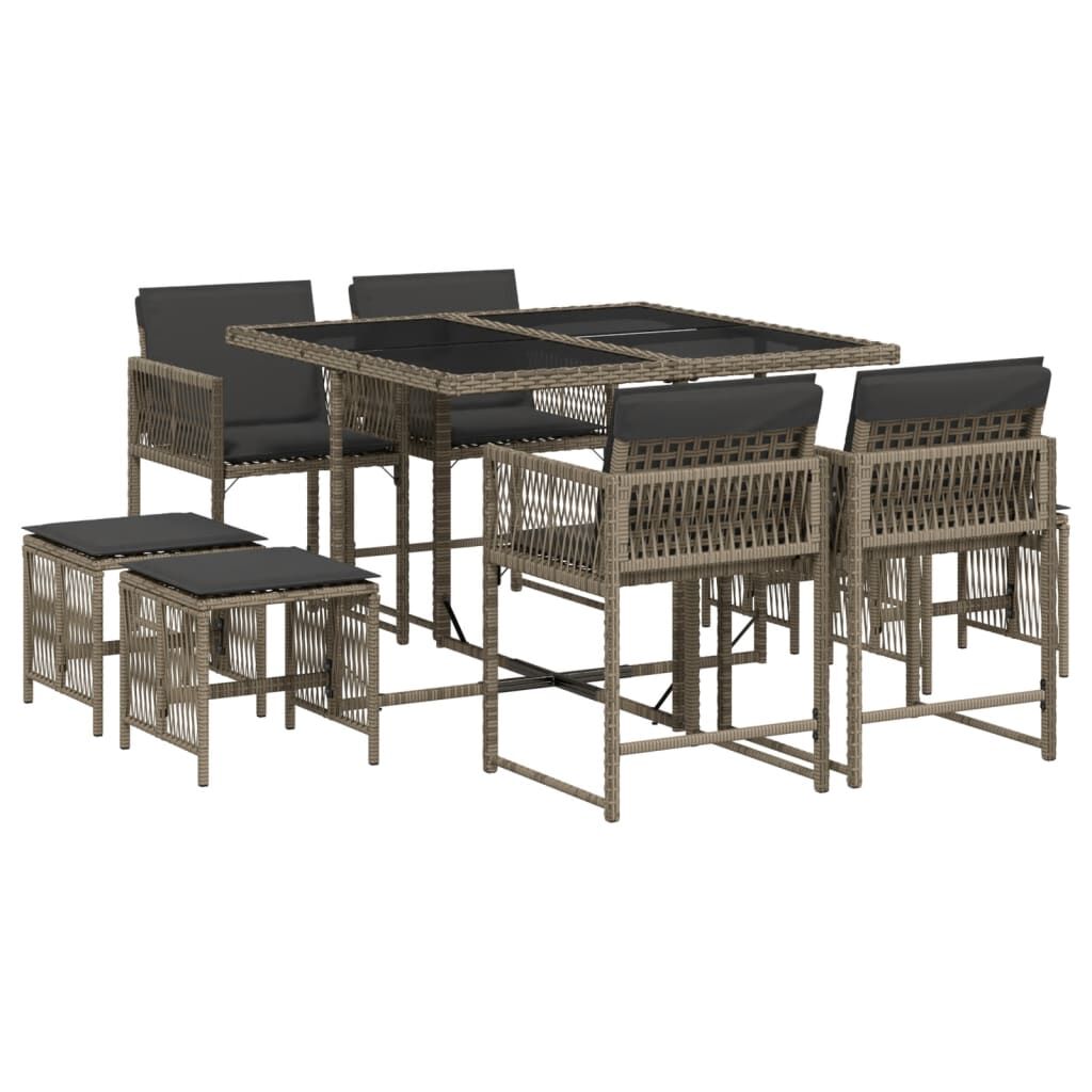 9 Piece Garden Dining Set with Cushions Grey Poly Rattan Price