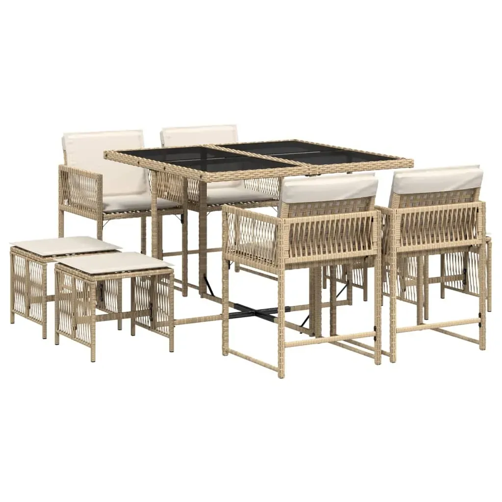 9 Piece Garden Dining Set with Cushions Beige Poly Rattan Price