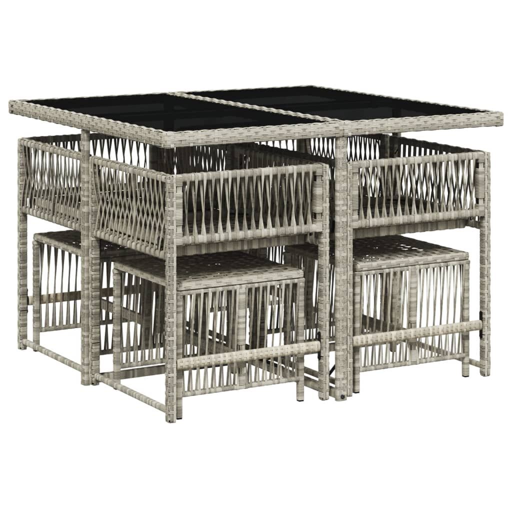 9 Piece Garden Dining Set with Cushions Light Grey Poly Rattan Price