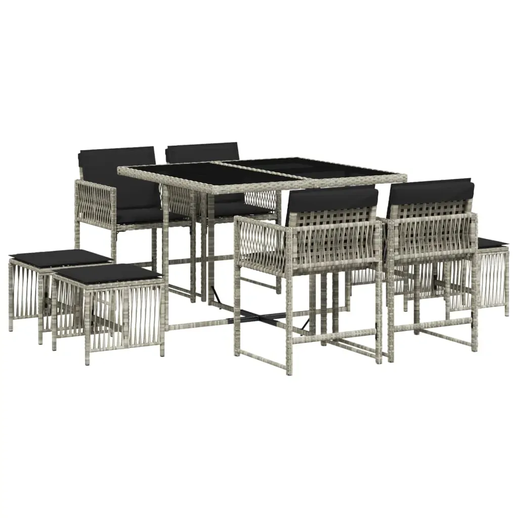 9 Piece Garden Dining Set with Cushions Light Grey Poly Rattan Price