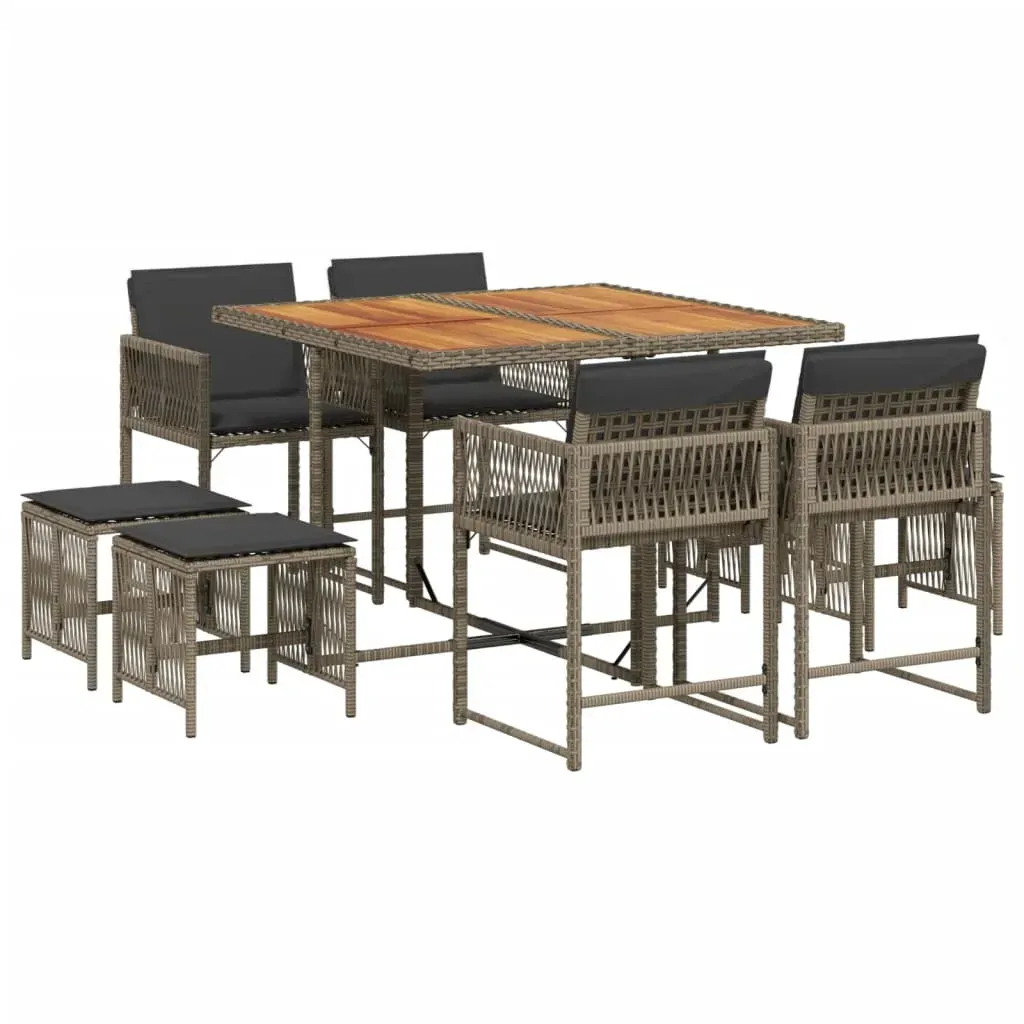9 Piece Garden Dining Set with Cushions Grey Poly Rattan Price