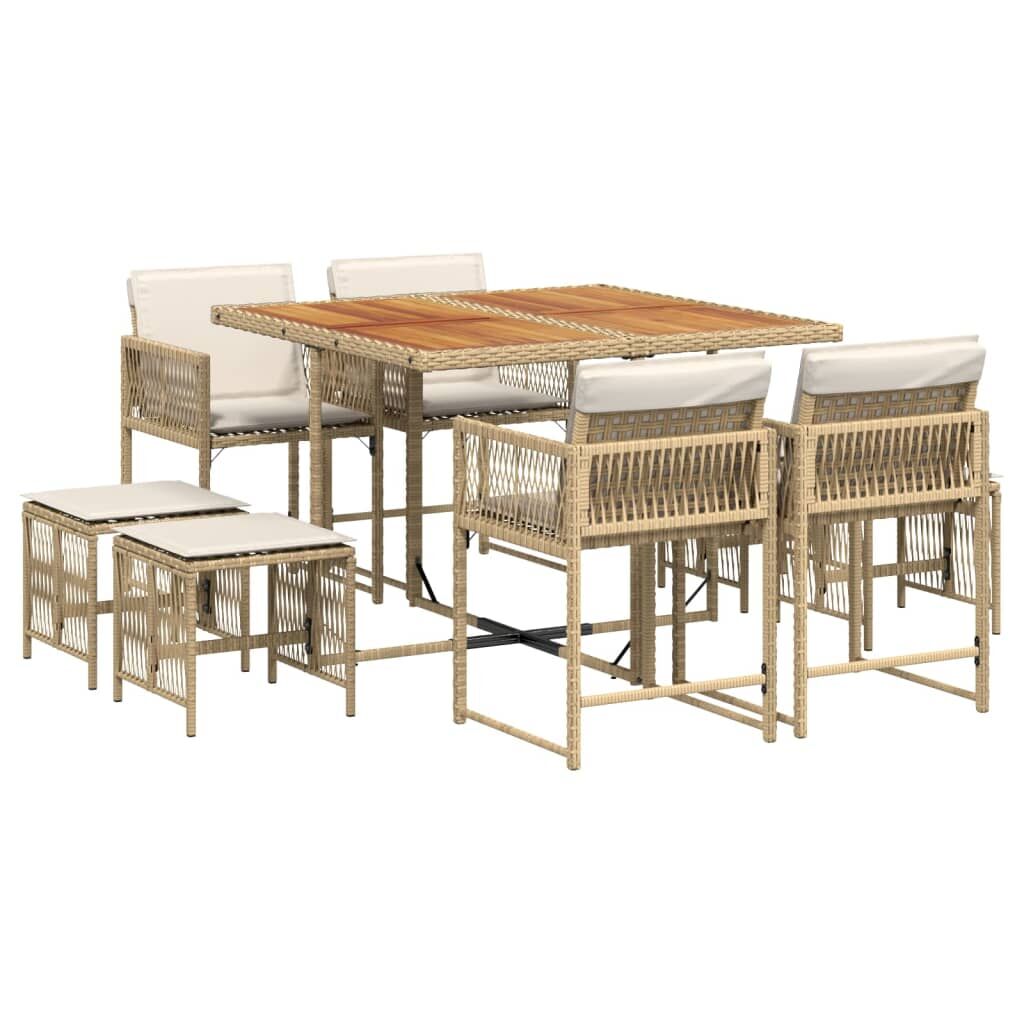 9 Piece Garden Dining Set with Cushions Beige Poly Rattan Price