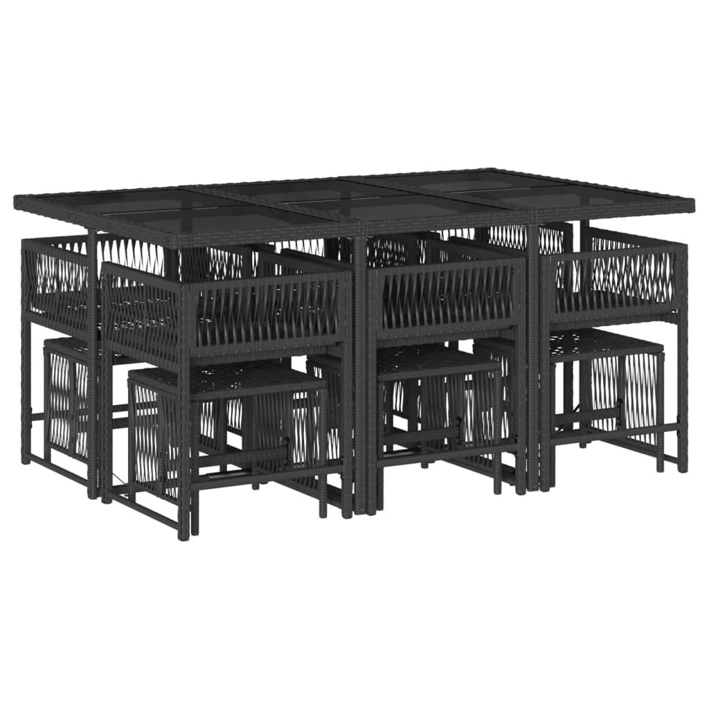 11 Piece Garden Dining Set with Cushions Black Poly Rattan Price